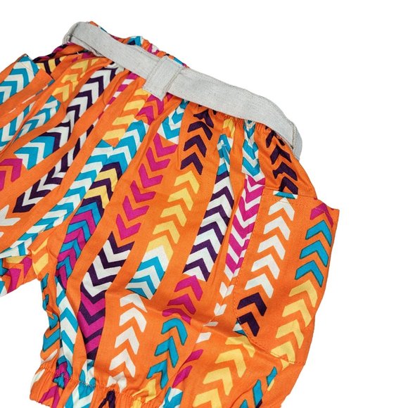 Sado NWT orange geometric colorfull shorts with tan tie belt summer spring sz 6 - Picture 6 of 8